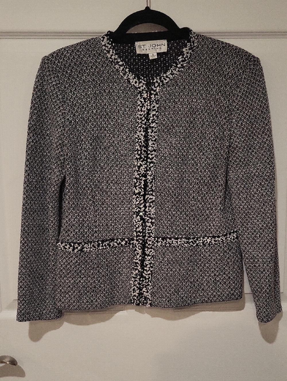 St. John Black & White Collarless Blazer